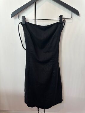 Reference Black Cotton Linen Corset Lace-Up Mini Dress Size M
